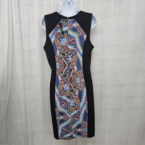Nicole Miller Dress Black Art Deco Sleeveless Sheath Bodycon L NWT - Picture 6 of 13